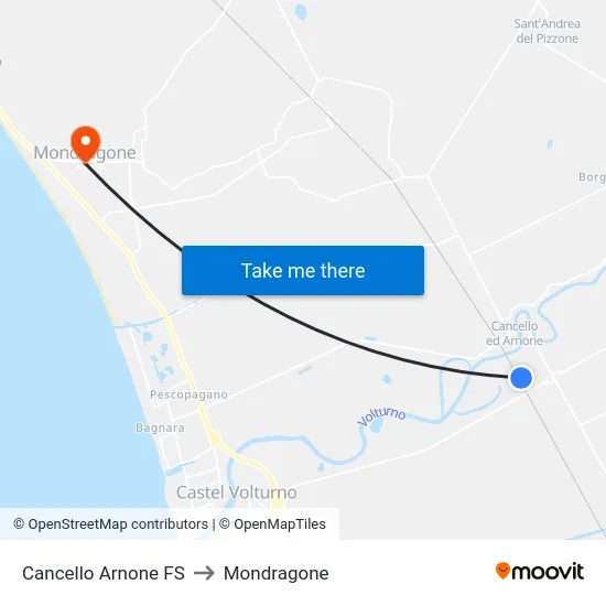 Cancello Arnone FS to Mondragone map