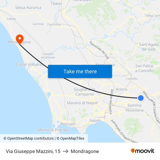 Via Giuseppe Mazzini, 15 to Mondragone map