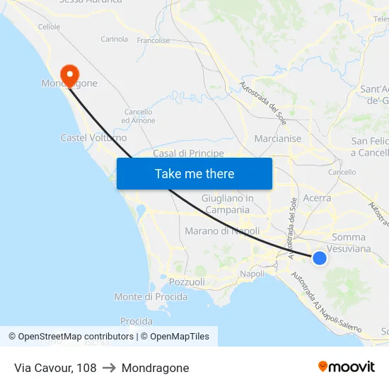 Via Cavour, 108 to Mondragone map