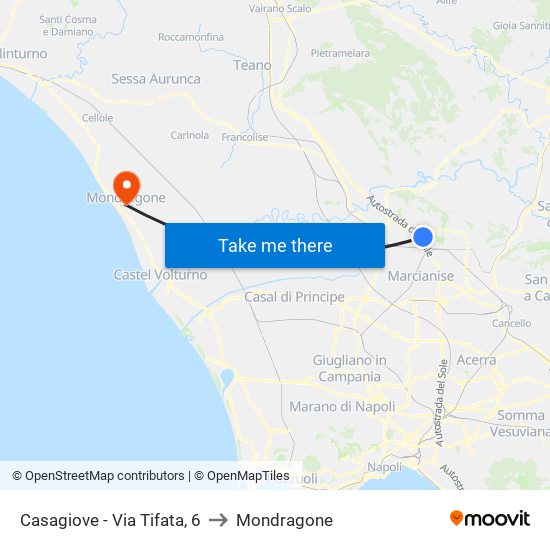 Casagiove - Via Tifata, 6 to Mondragone map