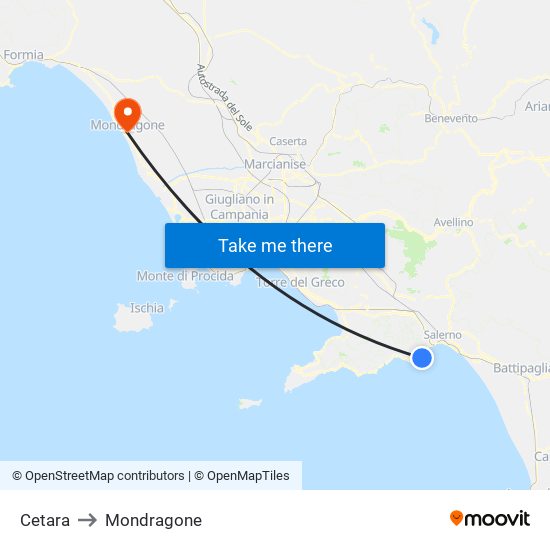 Cetara to Mondragone map