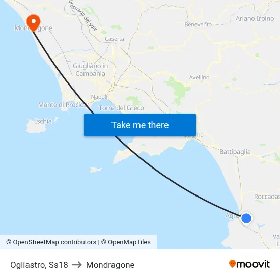 Ogliastro, SS18 to Mondragone map