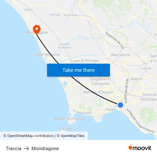 Traccia to Mondragone map