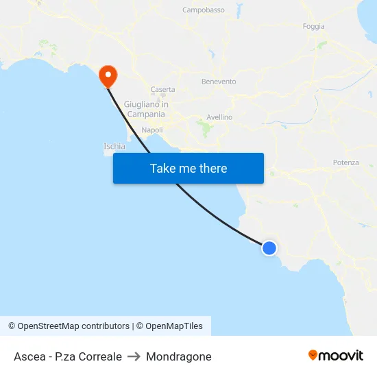 Ascea - P.za Correale to Mondragone map