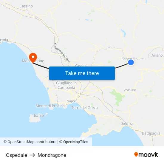 Ospedale to Mondragone map