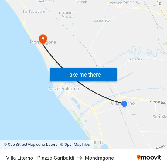 Villa Literno - Piazza Garibaldi to Mondragone map