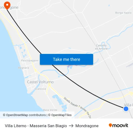 Villa Literno - Masseria San Biagio to Mondragone map