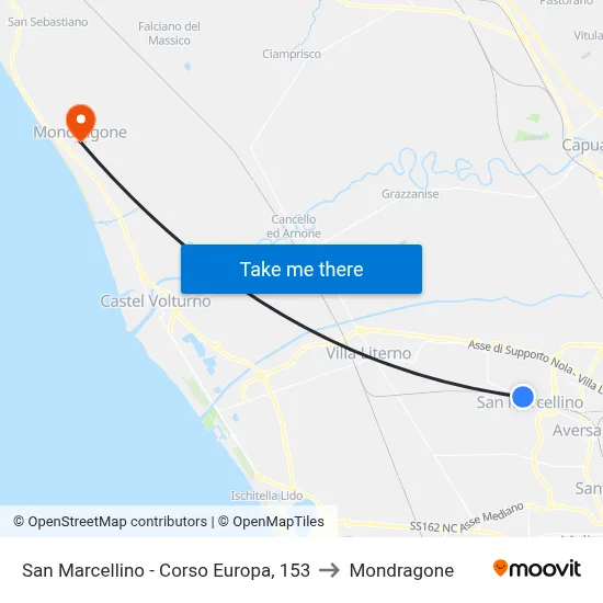 San Marcellino - Europa Avenue, 153 to Mondragone map