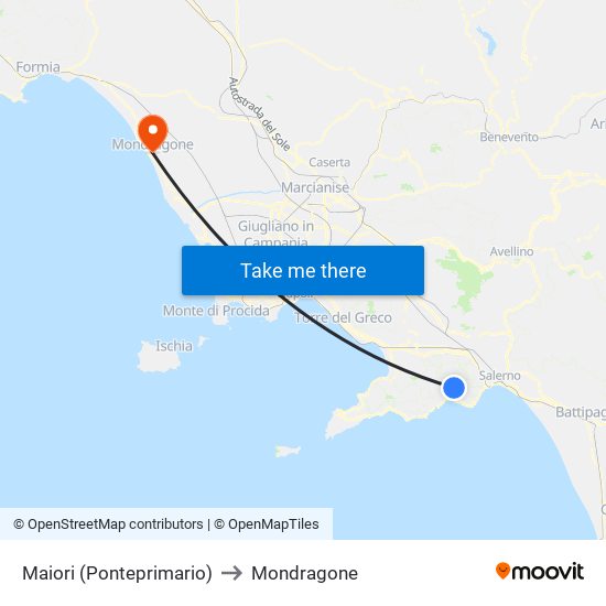 Maiori (Ponteprimario) to Mondragone map