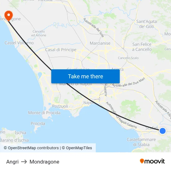 Angri to Mondragone map