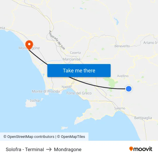 Solofra - Terminal to Mondragone map