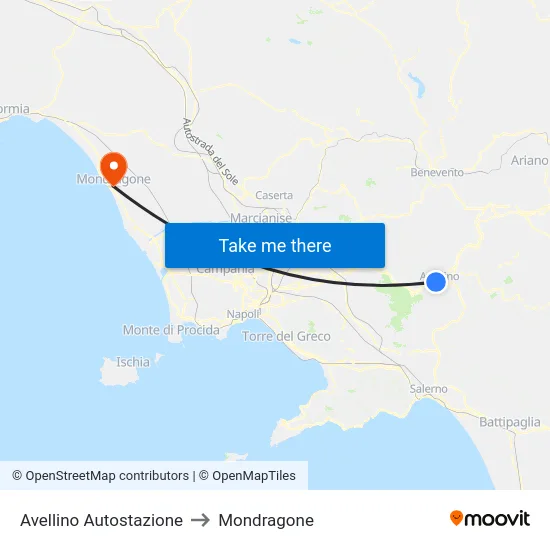 Avellino Autostazione to Mondragone map