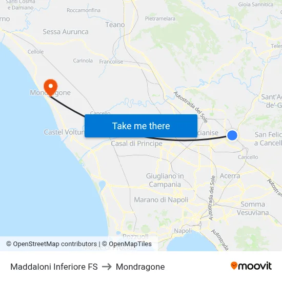 Maddaloni Lower Station to Mondragone map