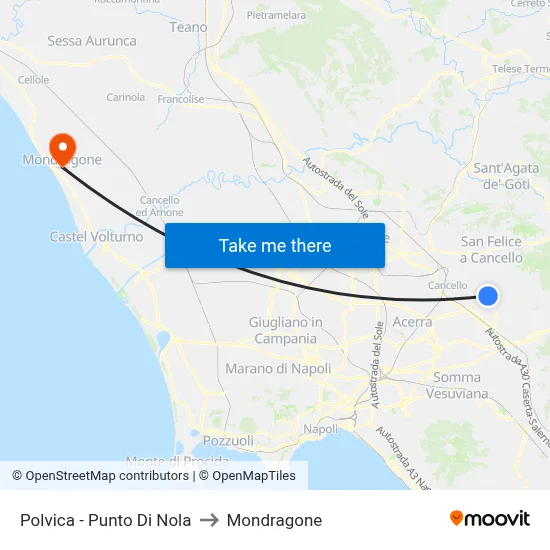 Polvica - Punto Di Nola to Mondragone map