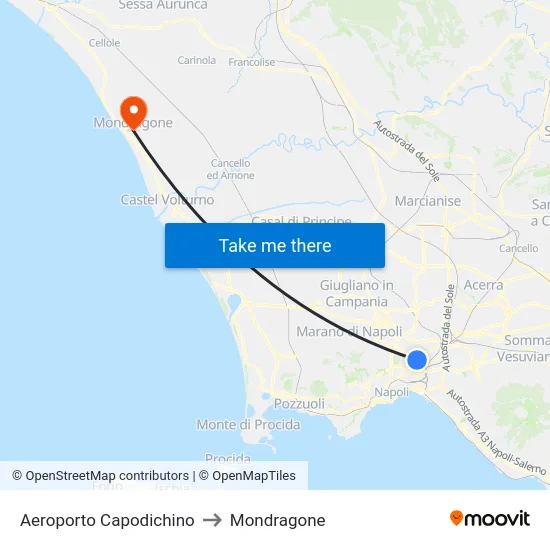 Aeroporto Capodichino to Mondragone map