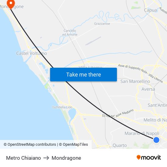 Metro Chiaiano to Mondragone map