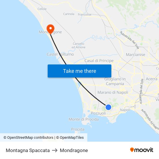 Montagna Spaccata to Mondragone map