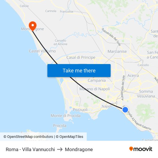 Roma - Villa Vannucchi to Mondragone map