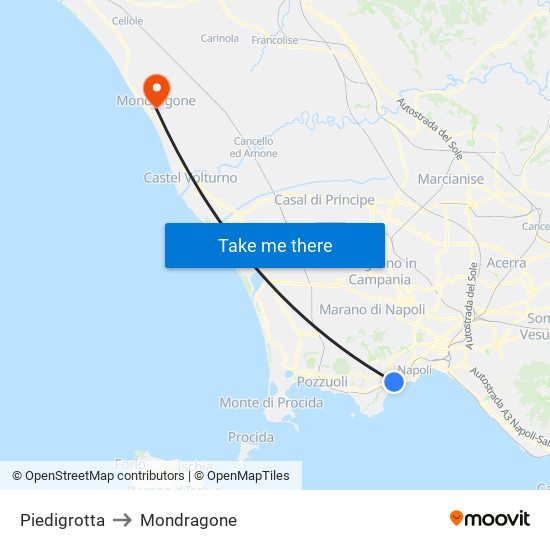 Piedigrotta to Mondragone map