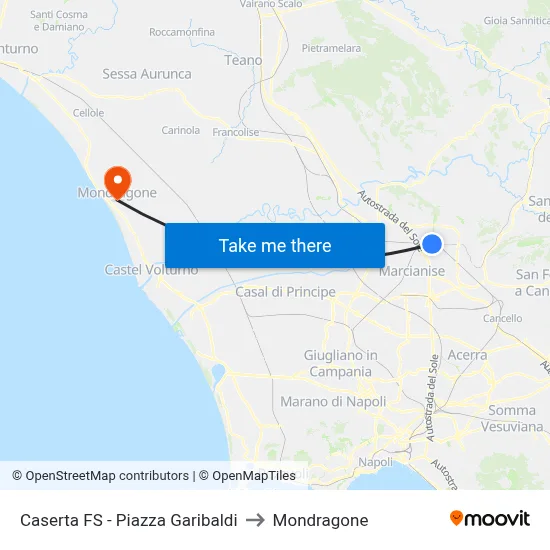 Caserta FS - Piazza Garibaldi to Mondragone map