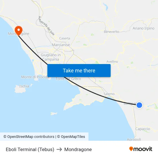 Eboli Terminal (Tebus) to Mondragone map