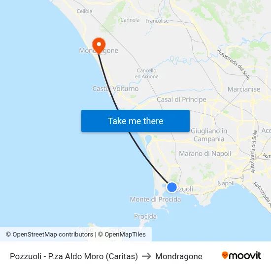 Pozzuoli - P.za Aldo Moro (Caritas) to Mondragone map