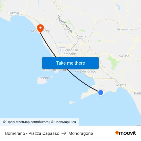 Bomerano - Capasso Square to Mondragone map