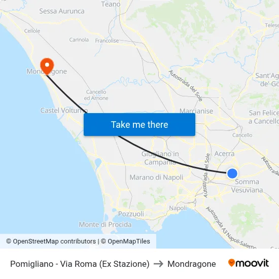 Pomigliano - Roma Street (Former Station) to Mondragone map