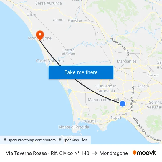 Via Taverna Rossa - Rif. Civico N° 140 to Mondragone map