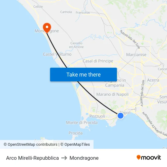 Arco Mirelli-Repubblica to Mondragone map
