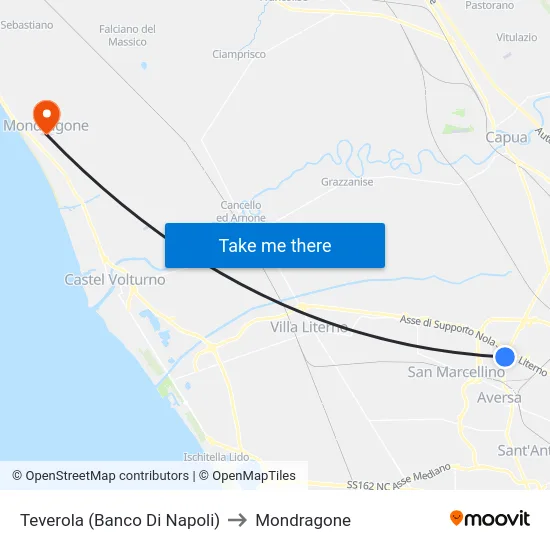 Teverola (Banco Di Napoli) to Mondragone map