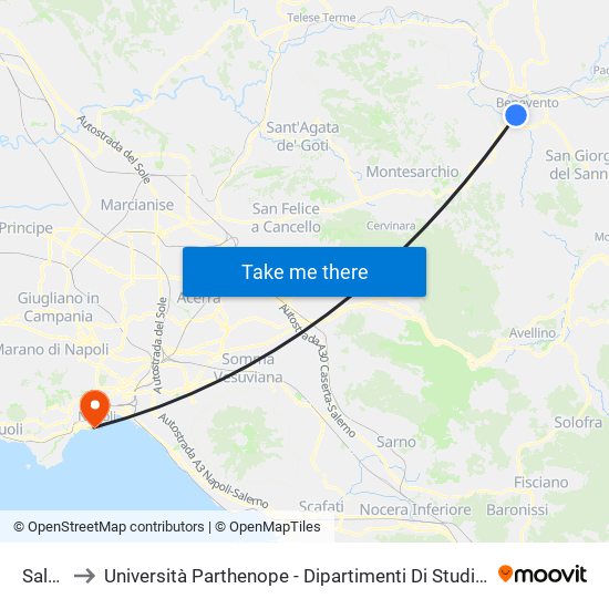 Salerno to Università Parthenope - Dipartimenti Di Studi Economici E Aziendali map