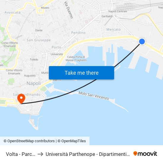 Volta - Parcheggio Brin to Università Parthenope - Dipartimenti Di Studi Economici E Aziendali map