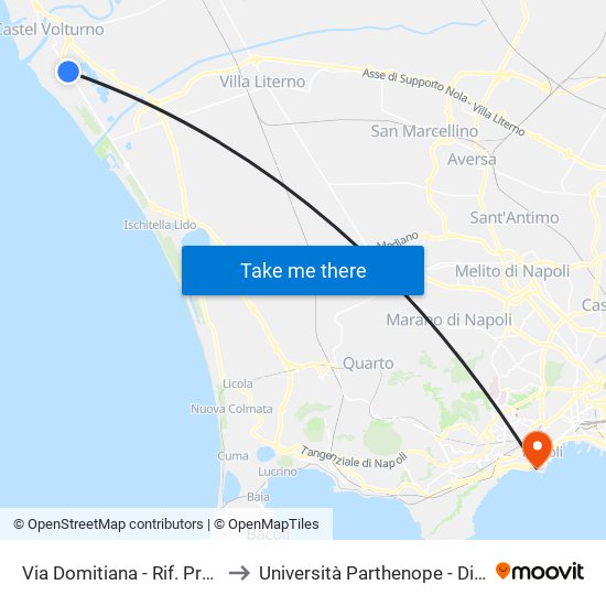 Via Domitiana - Rif. Pronto Soccorso Clinica Pineta Grande to Università Parthenope - Dipartimenti Di Studi Economici E Aziendali map