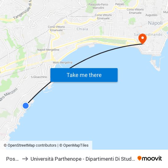 Posillipo to Università Parthenope - Dipartimenti Di Studi Economici E Aziendali map