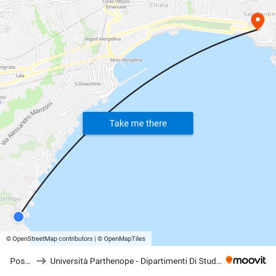 Posillipo to Università Parthenope - Dipartimenti Di Studi Economici E Aziendali map