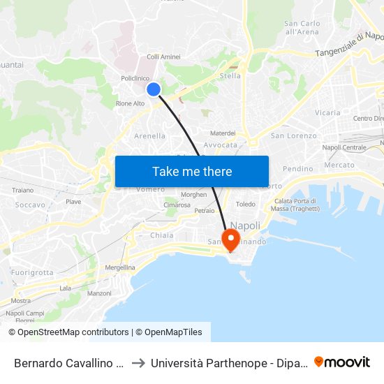 Bernardo Cavallino - Pronto Soccorso Cardarelli to Università Parthenope - Dipartimenti Di Studi Economici E Aziendali map