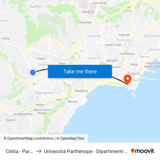 Cintia - Parco S. Paolo to Università Parthenope - Dipartimenti Di Studi Economici E Aziendali map
