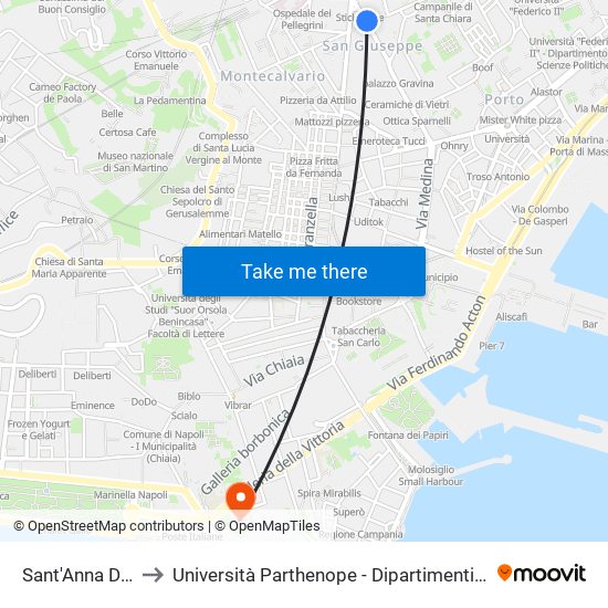 Sant'Anna Dei Lombardi to Università Parthenope - Dipartimenti Di Studi Economici E Aziendali map