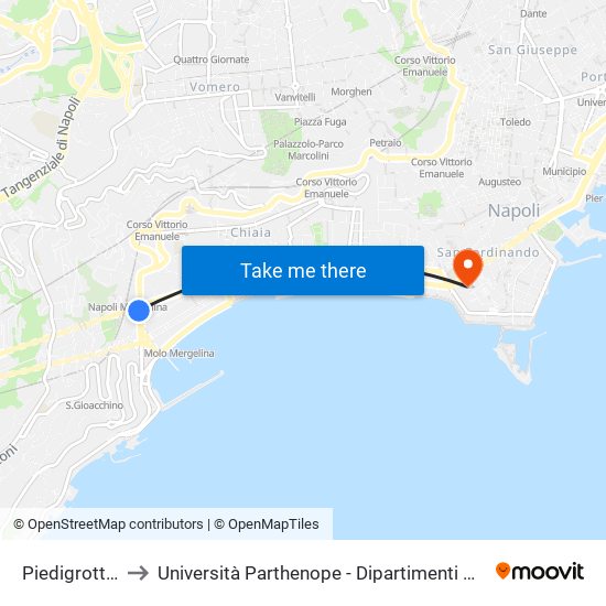 Piedigrotta - Chiesa to Università Parthenope - Dipartimenti Di Studi Economici E Aziendali map