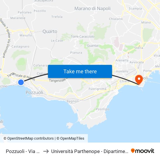 Pozzuoli - Via Annecchino, 182 to Università Parthenope - Dipartimenti Di Studi Economici E Aziendali map