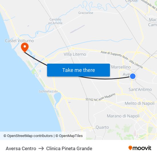Aversa Centro to Clinica Pineta Grande map