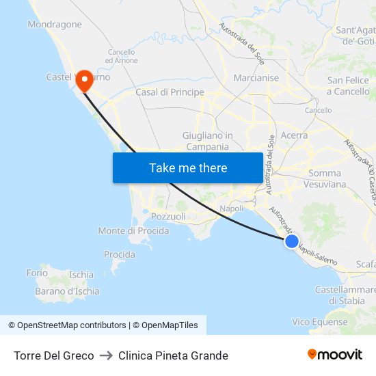 Torre Del Greco to Clinica Pineta Grande map