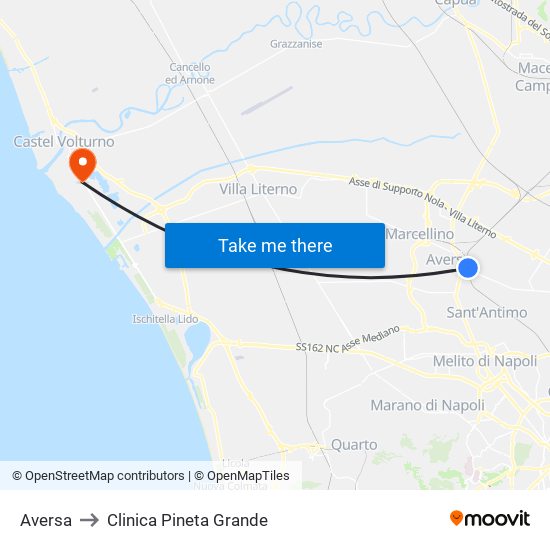 Aversa to Clinica Pineta Grande map