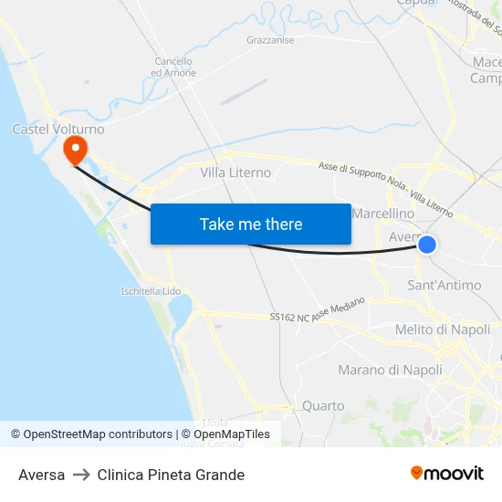 Aversa to Pineta Grande Clinic map