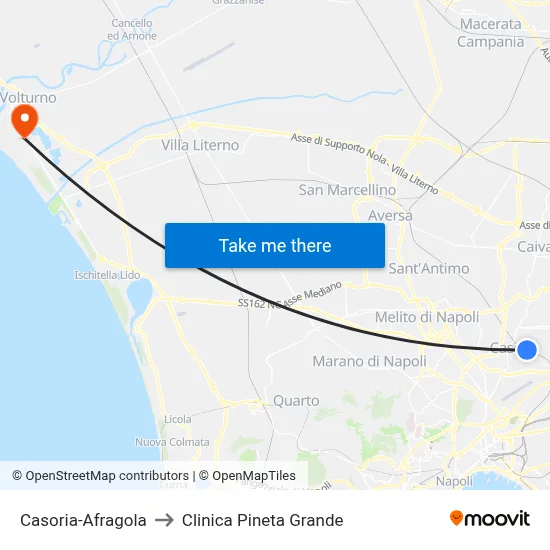 Casoria-Afragola to Pineta Grande Clinic map