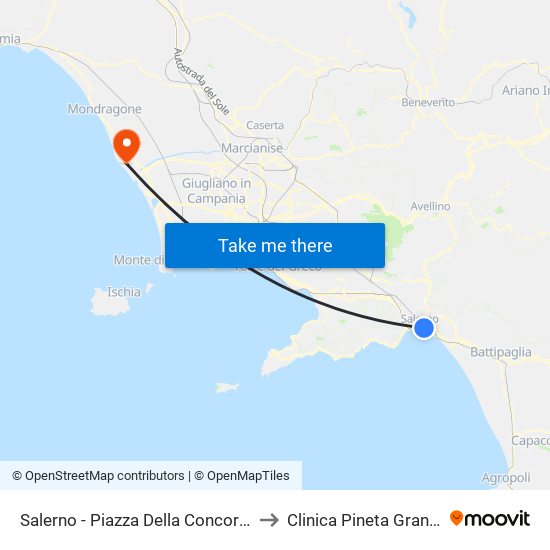 Salerno - Piazza Della Concordia to Clinica Pineta Grande map