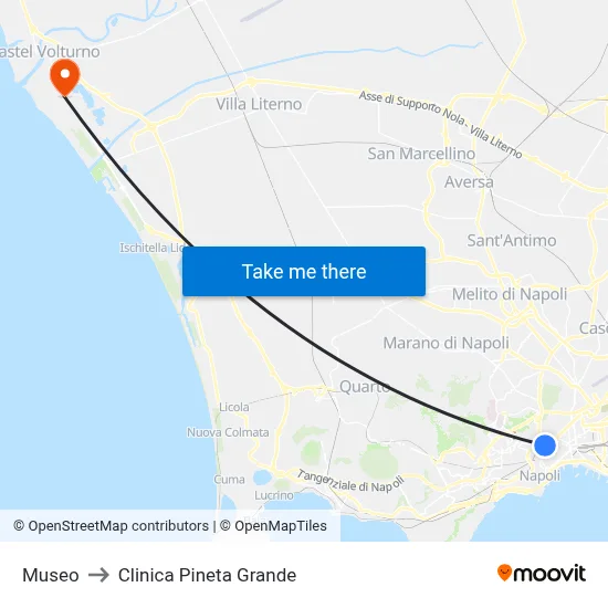 Museo to Pineta Grande Clinic map