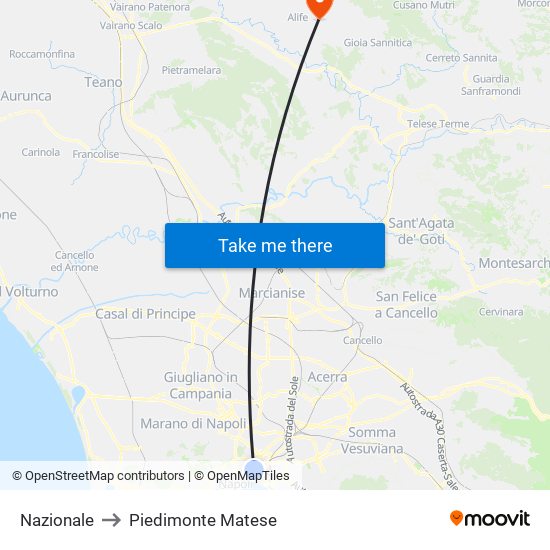 Nazionale to Piedimonte Matese map