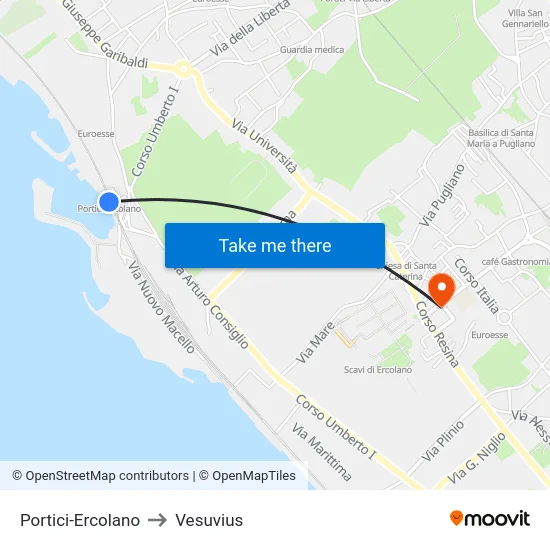 Portici-Ercolano to Vesuvius map